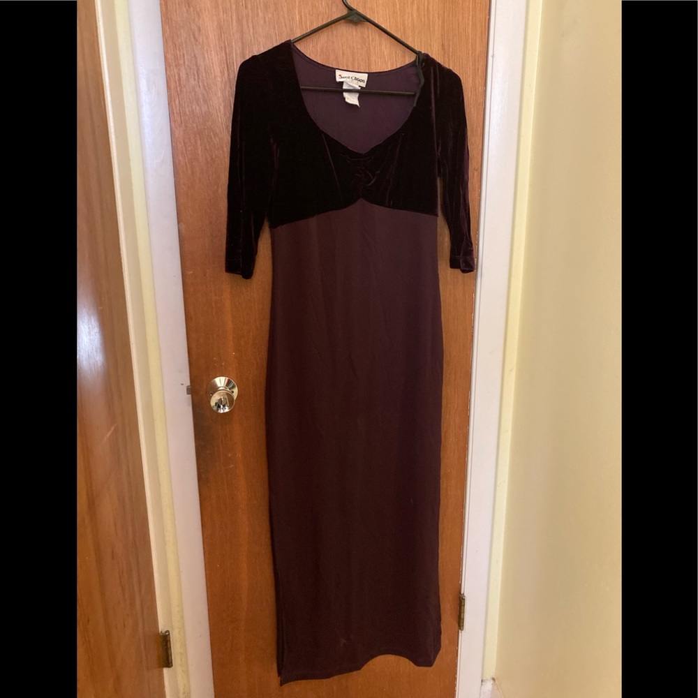Purple Dress with Velvet Bodice, Size 9 Just Choon brand, with Side Slits